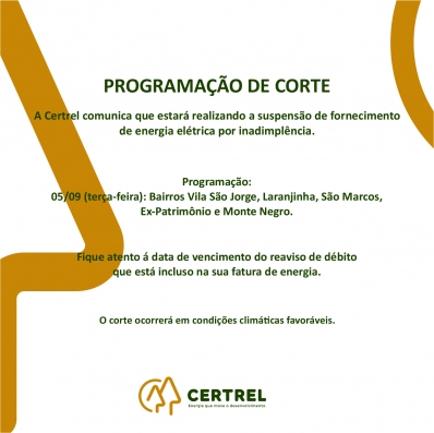 Programação de corte do mês de setembro